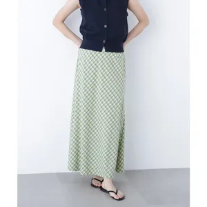 Falda Maxi Fluida <span class=keywords><strong>de</strong></span> Cintura Alta con Estampado a Cuadros, Casual y Elegante, Personalizada por el Fabricante para Mujer - Product Image 5