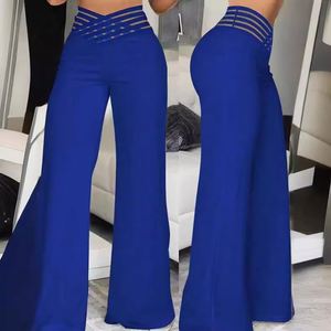 Pantalon décontracté taille haute pour femme, style européen et américain, coupe large, élégant, évasé, pour le bureau, avec ceinture ajourée - Product Image 2