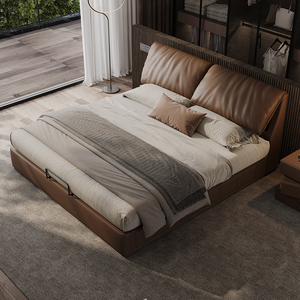 Nuovo Letto a Orecchio d'Elefante 2025 in Vera Pelle di Lusso Moderno 2m x 2.2m per Camera Matrimoniale con Doppio Contenitore Design Elegante in Pelle Pieno Fiore - Product Image 2