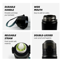 Bouteille d'air en acier inoxydable noir avec paille, tasse d'eau de perte de poids avec dosettes de saveur sans sucre pour les sports de gymnastique