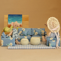 Ensemble de canapé floral miniature avec poupées de souris en tissu-Idéal pour décor de maison de poupée