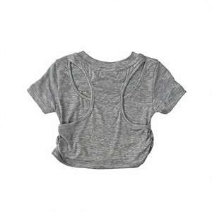 T-shirt da bambina <span class=keywords><strong>con</strong></span> colletto alla marinara, manica corta, in cotone, <span class=keywords><strong>con</strong></span> fiocco, casual, all'ingrosso, abbigliamento per bambini OEM - Product Image 2