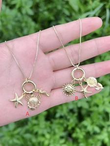 Wholesale Jewelry Style Exquisite Link <b>Chain</b> Joyeria Sun Flower Sea Star Multi-Element Charms Pendant Necklace - Product Image 1