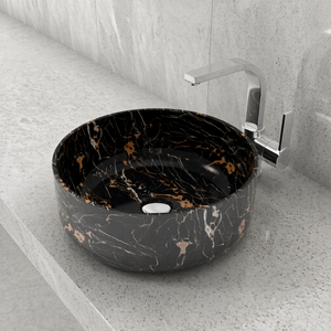Lavabo ovale de luxe en marbre de pierre naturelle pour salle de bain, avec veines saisissantes, robinet mural moderne, pour salles de bain d'hôtel en Malaisie - Product Image 1