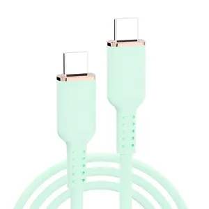 Cable de carga de silicona USB con tacto suave Tipo C a Tipo-C Cargador macho 65W 100W 240W Carga rápida de datos de silicona a La USB-C