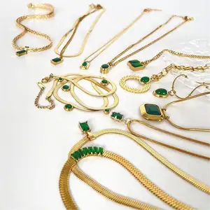 Collar de Esmeralda para mujer, Gema verde, collar de cristal de lujo, cadena dorada de acero inoxidable