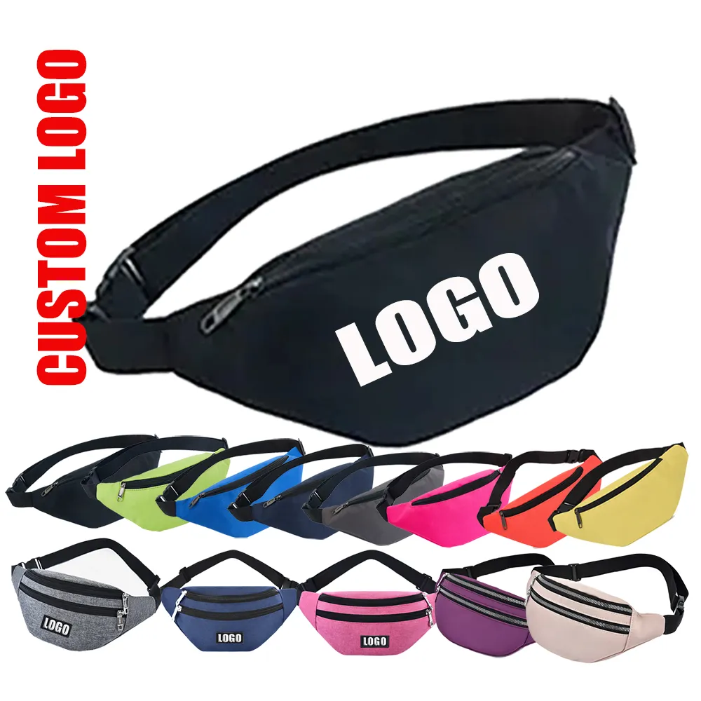 Designer Pattern Embroidered Print Waterproof Nylon Canvas Sport Crossbody Chest Belt Waist Bum Bag Fanny Pack With Custom Logo