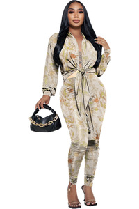 Cardigan stampato a maniche lunghe da donna a due pezzi Fashion pantalone attillato per autunno tinta unita - Product Image 6