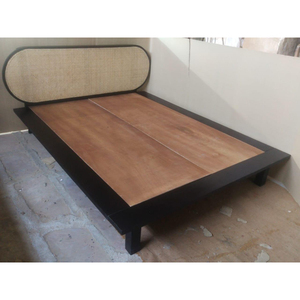 Cama Doble de Alta Calidad Estilo Retro, Estructura de Madera Maciza y Ratán, Tallada a Mano, Moderna y Minimalista, Tamaño Queen, Precio al por Mayor - Product Image 3
