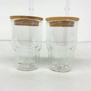 3oz Clear Pre Drilled Glitter <b>Double</b> <b>Wall</b> Glass Can Snow Globe Snowglobe Tumbler Cup <b>Mug</b> with Bamboo Lid and Hole - Product Image 2