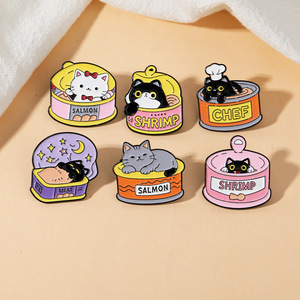 دبابيس معدنية مطلية بالمينا الناعمة بتصميم كرتوني مخصص للأطفال، بتصاميم طعام وقطط مضحكة، مع عبارة MEOW - Product Image 1