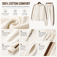 Ensemble de survêtement blanc personnalisé avec logo OEM, veste zippée et pantalon de jogging avec bandes latérales marron et poches avant pour les marques de mode