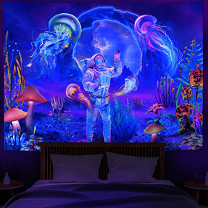 Bức tranh huỳnh quang in Blacklight Bảo tàng Van Gogh bầu trời đầy sao nghệ thuật Halloween <span class=keywords><strong>psychedelic</strong></span> UV Blacklight tấm thảm - Product Image 5