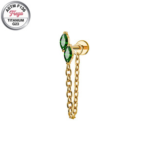 Piercing de titanio ASTM F136 Freya con circonita, <span class=keywords><strong>esmeralda</strong></span> colgante y rosca interna para oreja, nariz, labio, tragus y lóbulo. - Product Image 4