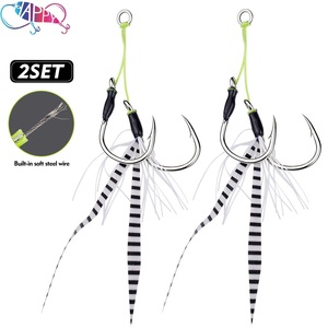 Nouveau 3/0 # -13/0 #   2 paires d'hameçons assistants pré-montés en acier à haute teneur en carbone avec jupe en silicone pour la pêche en mer à la traîne - Product Image 2