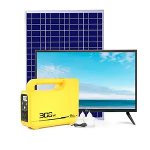 Rechargeable DC12V 32 pouces à énergie solaire téléviseur 300w centrale électrique avec panneau solaire ampoules Kit maison système solaire