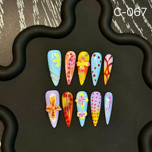 Набор накладных ногтей TSZS 3D с резным цветочным узором, 10 шт., индивидуальный дизайн, длинные, ореховой формы, ручной работы, для весенне-летнего сезона - Product Image 5