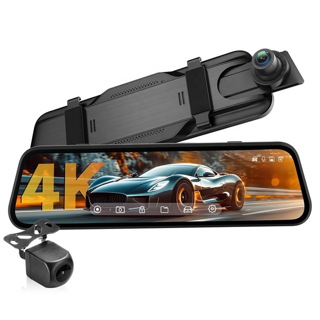 9" 4K Front 1080P Rear Dual Lens Mirror Dash Cam Car DVR Recorder with WiFi GPS 24H Parking Monitor Night Vision Touch Screen