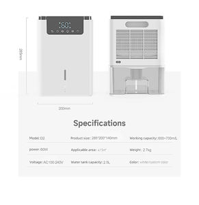 2025 Trending Customized Color 2500ml Portable Smart Mini Refrigerative <b>Dehumidifier</b> Adjustable Humidistat Quiet 40dB for Home - Product Image 6