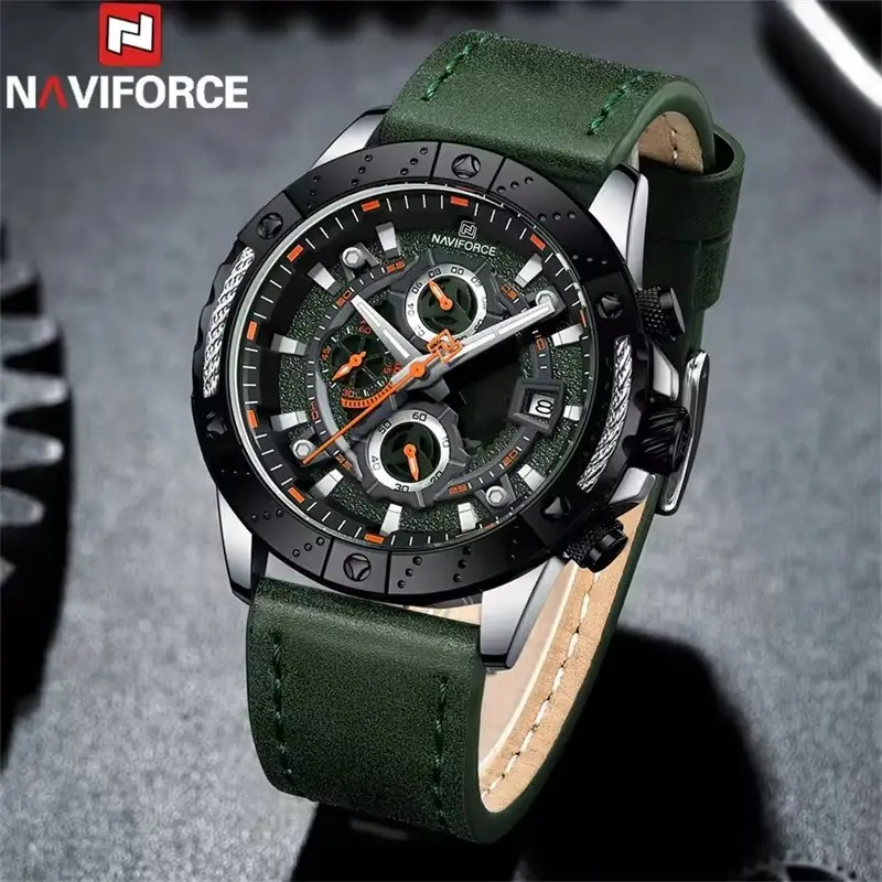 Naviforce 8055 Relógio de pulso masculino elegante, relógio de quartzo 3ATM à prova d'água, pulseira de silicone preta para enviar