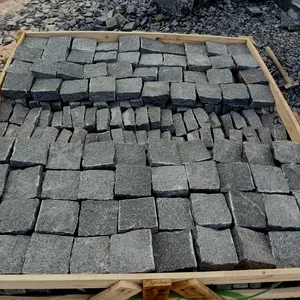 热卖廉价火焰刷路面石材厚花岗岩瓷砖100x100黑色玄武岩花园铺路石砖