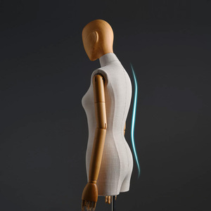Abito a metà corpo per adulti Beige modello femminile manichino in tessuto di lino con braccia in <span class=keywords><strong>legno</strong></span> naturale e testa per la visualizzazione del panno - Product Image 4