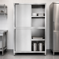 Armoires de cuisine commerciales avec étagère de rangement en acier inoxydable et quatre portes coulissantes pour la vaisselle et les ustensiles de cuisine