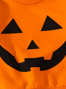 Disfraz de Halloween Personalizado con Estampado de Cara Sonriente para Niños Pequeños, Color Naranja, 80-120, Conjunto de 2 Piezas de Ropa para Bebés y Niños Pequeños, Sudadera y Pantalones - Product Image 4
