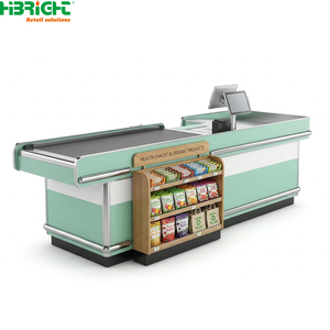 Comptoir de caisse vert pour commerce de détail avec étagères de présentation pour supermarché et magasin de proximité - Product Image 3