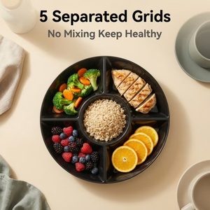 Plateaux de service empilables en plastique noir incassables à <span class=keywords><strong>5</strong></span> <span class=keywords><strong>compartiments</strong></span> pour fruits, réutilisables pour les fêtes - Product Image 6