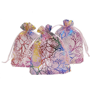 Sacchetti Regalo in Organza Stile <span class=keywords><strong>Coralline</strong></span> per Giocattoli, Caramelle, Cioccolato, Feste, Natale, Matrimoni, Colorati con Garza Dorata - Product Image 1