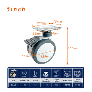 Rodízios médicos de PU para cama médica, rodas duplas com placa superior 3lN/4lN/5IN, rodízios hospitalares, rodízios médicos - Product Image 6