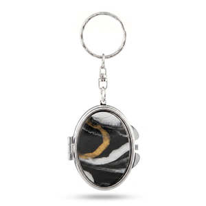 Oval Metal Compact <b>Mirror</b> Keychain Marbled Acetate <b>Acrylic</b> Top Plate Silver Plated Double Sided Pocket Vanity <b>Mirror</b> Charm Bulk - Product Image 2