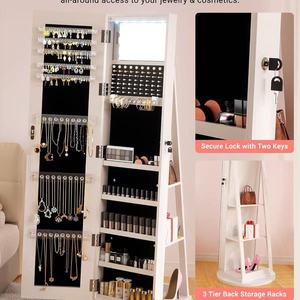 Organisateur de bijoux moderne, miroir sur pied pour coiffeuse, miroir mural rotatif à 360° en bois blanc pleine longueur - Product Image 6