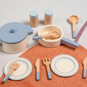 Jeu de cuisine d'imitation unisexe, casseroles et poêles bleues, jouets en bois, ustensiles de cuisine pour enfants, jeux éducatifs pour enfants - Product Image 4