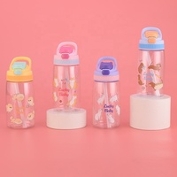 Bouteille d'eau réutilisable en plastique pour enfants de 450 ml avec logo personnalisé, impression mignonne, sans BPA, écologique, avec paille et corde – Vente en gros