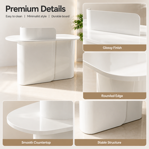 Mostrador de Recepción Curvo Irregular Blanco Brillante, Borde Completamente Redondeado, Tamaño Personalizado, Logotipo, Mostrador de Caja <span class=keywords><strong>para</strong></span> Salón de Belleza - Product Image 4