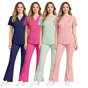 Nouvelle Arrivée : Ensembles d'uniformes médicaux extensibles 4 directions pour femmes, avec col en V et <span class=keywords><strong>pantalon</strong></span> évasé, pour le personnel <span class=keywords><strong>médical</strong></span> et les salons de beauté - Product Image 1