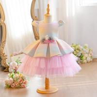 Vestido de tutú para niñas, con degradado de color, decoración floral en la cintura, falda de tul multicapa, atuendo formal para cumpleaños, niña de las flores, escenario o evento.
