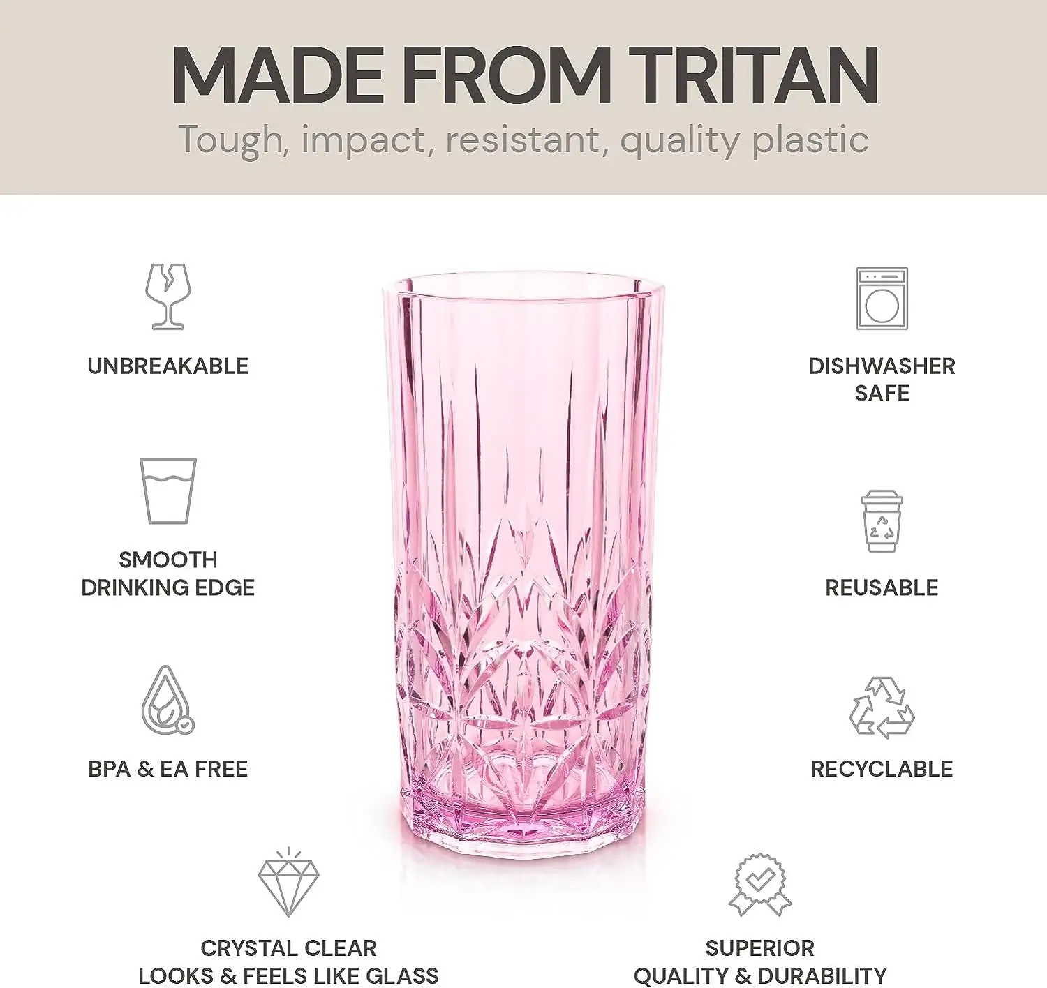 Cor rosa personalizado Shatterproof Tritan Plastic Tall Tumblers cristal claro design Unbreakable Myrtle alto conjunto de copos plásticos