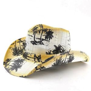Chapeau de cowboy en paille tressé pour femme, style vacances, avec peinture en spray, à bord large et souple, modèle Canada - Product Image 3