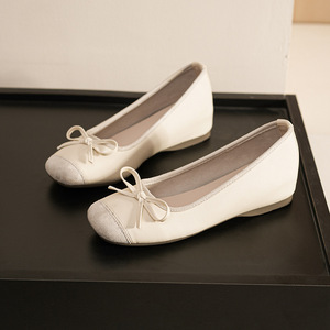 Ballet <b>Flats</b> Round Toe Slip-On With Bow Height Increasing All Seasons Solid Color Comfortable <b>Flat</b> Shoes For Women - Product Image 5