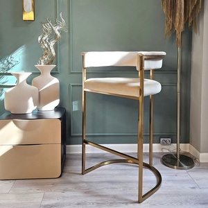 Taburete de silla alta de <span class=keywords><strong>Bar</strong></span> de tela de diseño moderno elegante y lujoso para uso en el hogar, oficina, comedor, hotel - Product Image 4