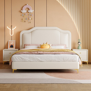 Confortevole camera da letto per bambini mobili letto per bambini in legno massello letto <span class=keywords><strong>a</strong></span> <span class=keywords><strong>soppalco</strong></span> in morbida pelle letto per bambini di lusso - Product Image 3