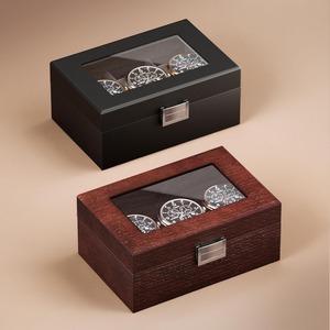3 Slot Watch Display Case with Glass Lid Classic Rosewood Wooden Watch Organizer Modern Rectangle Wood Watch <b>Storage</b> <b>Box</b> - Product Image 3