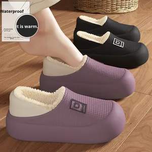 Chaussons en <span class=keywords><strong>fourrure</strong></span> respirants en coton, couvrant le talon, pour usage domestique, hiver, imperméables, chauds, antidérapants, en peluche, chaussures de maternité, semelle extérieure en EVA, bout rond - Product Image 2
