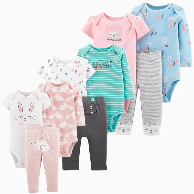 Barboteuse en coton bon marché pour bébé garçon, ensemble d'été à manches courtes, Service OEM, unisexe, 100% coton, 5 ensembles/sac pp