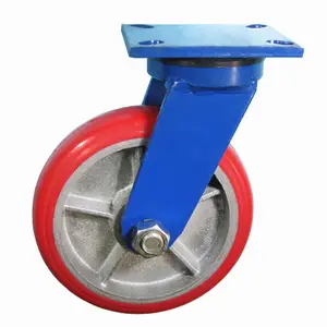 Red rubber wheels 4/5/6/8" PU castor super heavy duty iron core steel swivel casters