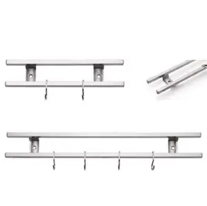 Barra portacuchillos magnética de acero inoxidable de neodimio fuerte personalizada con barra de barras dobles con 5 ganchos para cocina/pared