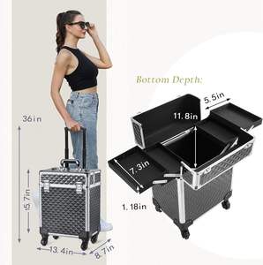 Tas Troli Rias Profesional Beroda untuk Perjalanan, Kotak Penyimpanan Kosmetik Beroda untuk Penata Rias, Tas Koper - Product Image 4